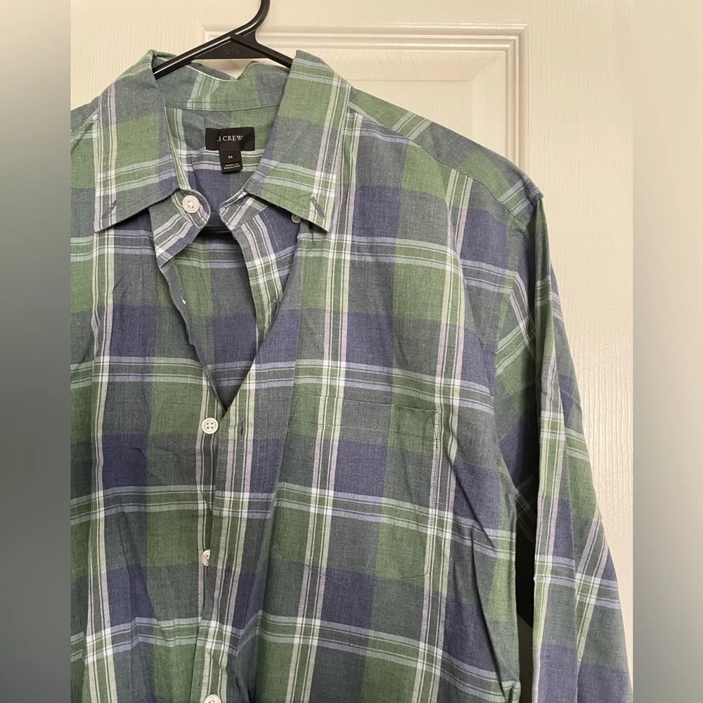 J. Crew 100% Cotton Casual Green & Blue Checkered Button Down Shirt size Medium